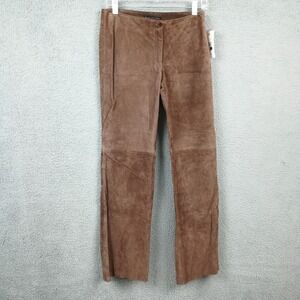 Parallel Womens Pants Leather Straight Leg Brown Suede Low Rise 8 New